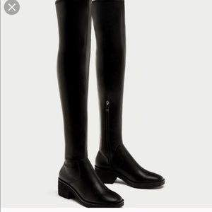 NWT Zara Black Leather Over the Knee Boots